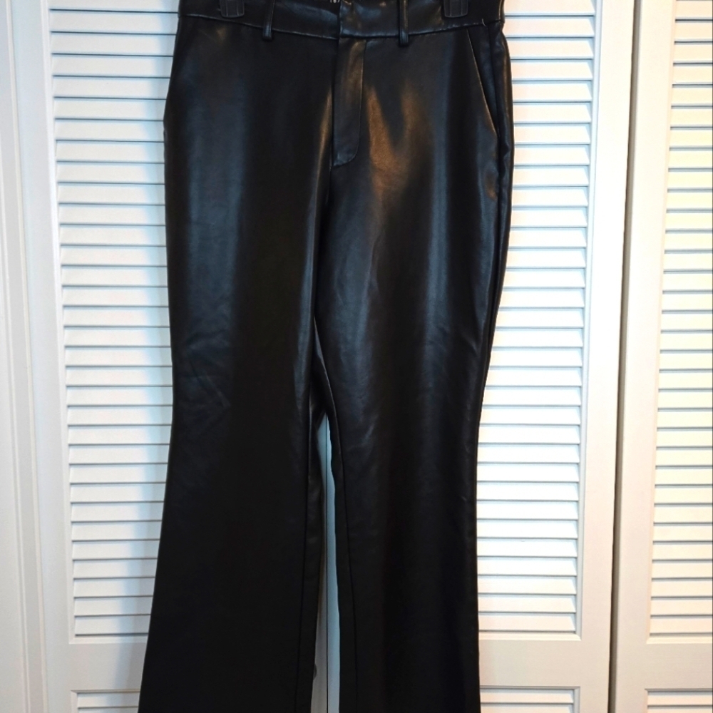 Bagatelle Kick Flare Faux Leather Trouser Pants Black Size M High Rise Zip Fly